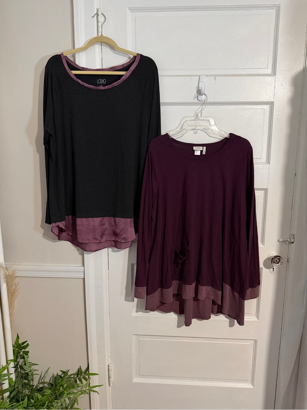 LOGO Lori Goldstein Long Sleeve Tunic Top Bundle Plum Purple & Gray Flowy XL - Picture 11 of 17